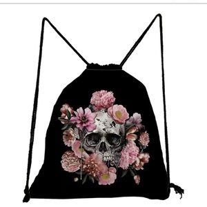 Floral Skull Drawstring Backpack